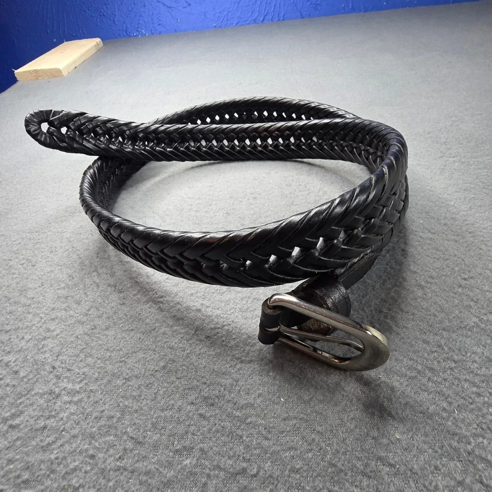 Mens Black Braided Leather Belt Woven Dress Casual Silver Buckle 38/95 BW21501